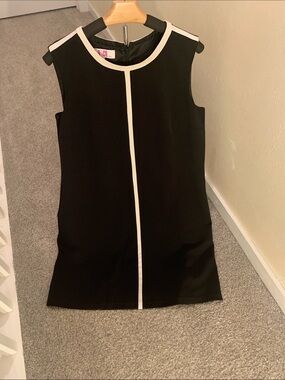 Classic Black Sheath Dress with White Trim